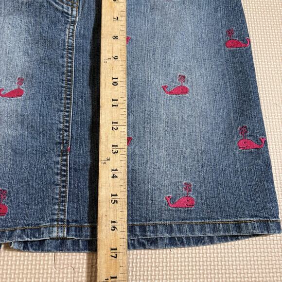 Lilly Pulitzer Denim Mini Skirt with Embroidered Pink Whales Size 4 Beach - Picture 11 of 12